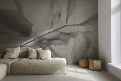 Tapeta Delikatny Liść szary(NG2026003)